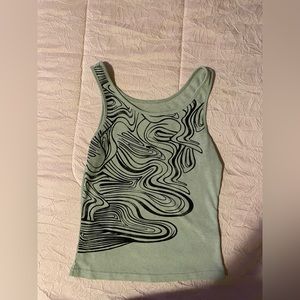 grey-green shirt with trendy squiggles